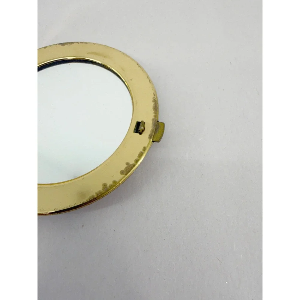 Vintage Gold Tone Round Double Compact Mirror Renaissance Fragonard Scene